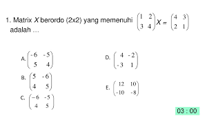 Persamaan tersebut terdiri dari matriks konstanta b di ruas kanan, dan perkalian dari matriks koefisien a …. Tes Akhir Modul Mata Pelajaran Matematika Pokok Bahasan Matriks Ppt Download
