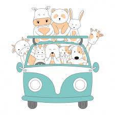 Hand Drawn Friendship Ride Car Together Cute Animals Cartoon Cute Animal Drawings Cartoon Drawings Of Animals Cartoon Animals