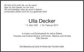 Diese kategorie enthält nur die folgende seite. Traueranzeigen Von Ulla Decker Stuttgart Gedenkt De