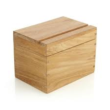 Teak Recipe Box With Slot For Holding Recipe Card Recipe Box Wooden Crate And Barrel Crates