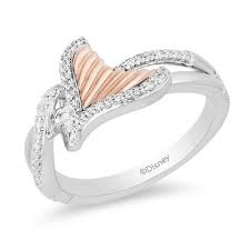 Enchanted Disney Ariel 1 6 Ct T W Diamond Tail Fin Bypass Ring In Sterling Silver And 10k Rose Gold Size 7