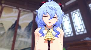 Busty hentai girl Ganyu jumps on your dick, holding hands