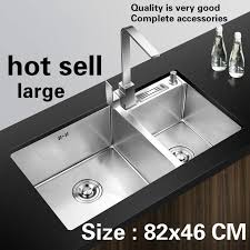 end kitchen manual sink double groove