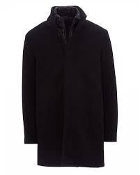 mens black funnel zip wool blend coat