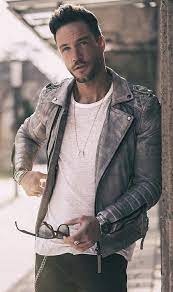 Magic Fox With A Casual Fall Outfit Idea With A White T Shirt Gray Leather Jacket B Leather Jacket Outfit Men Grey Leather Jacket Gray Leather Jacket Outfit