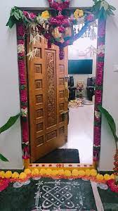Home door design front door door flower decoration. House Warming Decoration Main Door Design Door Design Home Door Design