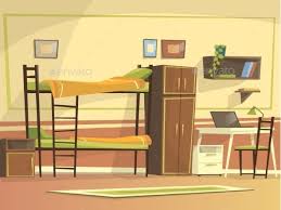 Vector Cartoon Student Dormitory Room Interior Dormitory Room Student Dormitory Living Room Background