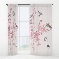 Durable buttonhole top construction works with shower curtain hooks and rings. Birds And Cherry Blossoms Window Curtains By Nadja1 Society6 Curtains Blackout Curtains Window Curtains