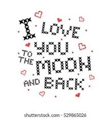 Model stitched over 2 threads on 32 ct. Cross Stitch Quote Love You Moon Stock Vector Royalty Free 529865026