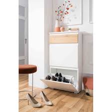 Ouvrez les portes du plus beau magasin du web ! Meuble A Chaussures 2 Tiroirs En Bois Coloris Blanc Et Naturel Mc7024