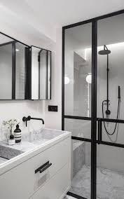 Grey bathroom with black hardware. Light Grey Bathroom With Dark Black Hardware Buster Punch