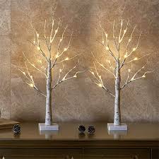 Amazon Com Vanthylit 2ft 24lt Pre Lit White Birch Tree Decorative Light Tabletop 2pc Home Kitchen White Birch Trees Light Decorations Led Centerpieces