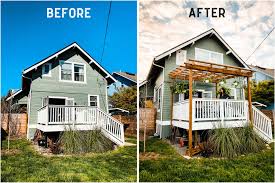 Both have posts or columns that support a frame. Our Diy Deck Cover Before After The Foxes Photography