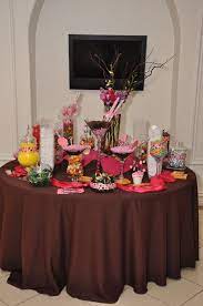Candy Bar On A Round Table Wedding Cookies Candy Bar Wedding Wedding Candy