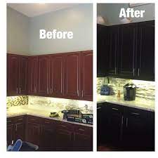Black Lacquer Kitchen Cabinet Painting And Refinishing Before And After Black Kitchen Cabinets Refinishing Cabinets Black Kitchens