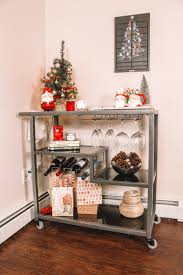 How To Style A Bar Cart Christmas Edition Hey It S Camille Grey Bar Cart Decor Christmas Bar Cart Holiday Bar Cart