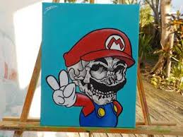 Popartrazzia Mario Skull 11 14 Acrylic On Canvas Gaming Merchandise Drawings Art