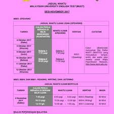 Keputusan muet sesi julai 2017 boleh disemak bermula dari 1001 pagi pada 5 oktober 2017 sehingga 600 petang, 4 november 2017. Jadual Ujian Muet Sesi Julai 2017