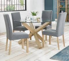 Its chairs are w 18.1 inches wide, 16.5 inches deep, and 33.5 inches high. Solid Oak And Glass Round Dining Table Contemporary Criss Cross Base Ebay