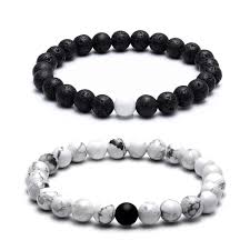 Black And White Bracelet Tangyin Charm Couple Bracelet 8mm Black White Natural Lava Stones Beads Beaded Bracelets Bangles For Men Wom Beaded Bracelets Lava Stone Bracelet Women Jewelry