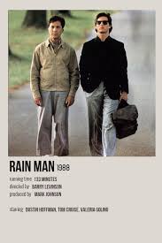 Dustin hoffman, tom cruise, valeria golino, jerry molen, jack murdock, michael d. Rain Man Alternative Movie Poster Alternative Movie Posters Movie Posters Movie Poster Wall
