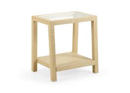 Natural Woven Raffia Side Table With Glass Top From The Well Appointed House Side Table Table Bottom Shelf