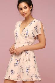 Fowler Blush Pink Floral Print Wrap Dress Printed Wrap Dresses Cute Dresses Casual Dresses