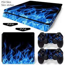 dhappy 3d blue fire protective vinyl skin sticker for playstation 4 slim console and ps4 slim controller 2pcs led light bar decals wish in 2021 ps4 slim console ps4 slim ps4 controller skin