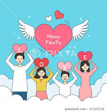 가족 어린이 하트 구름 하늘 캐릭터 어버이날 어머니 아버지 사랑 화목 대가족 라인 배경 백그라운드 5월 가정의날 감사 날개 천상계 Love 가족 일러스트 행복한 배경