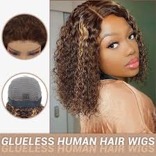 Amazon.com : 4/27 Highlight Curly Bob Lace Closure Wigs Glueless Wigs Human  Hair Pre Plucked Pre Cut Wear And Go 5x5 HD Lace Closure Wigs Human Hair ...