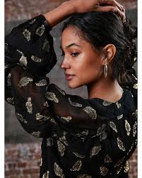 Rose & Nancy Wren Feather Blouse in Black