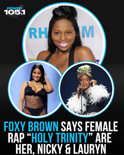 Three GOATs? 🐐🐐🐐 Foxy Brown has crowned “The Holy Trinity” of Female Rap  as: Herself, Nicki Minaj, and Lauryn Hill. She said what she said via her  IG story and stood 10
