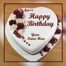 White Heart Happy Birhtday Cake With Name Happy Anniversary Cakes Happy Birthday Cake Photo Happy Birthday Cake Images
