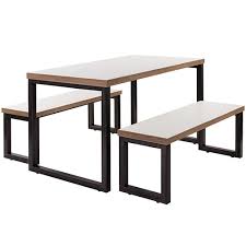 Enjoy free shipping on most stuff, even big stuff. Next Day Trio Dining Table And Bench Set White Ply Edge Top Raw Lacquered Steel Frame Nobis Restaurant Furniture