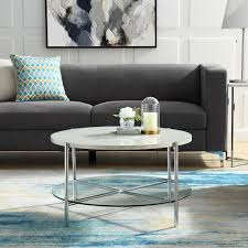 Smart round marble top coffee table options. Walker Edison Furniture Company 32 In White Chrome Medium Round Faux Marble Coffee Table With Shelf Hdf32srdctwmcr The Home Depot