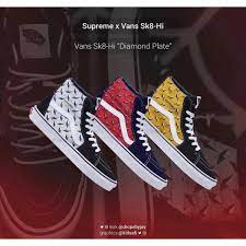 Maybe you would like to learn more about one of these? Dropsbyjay On Twitter Supreme Vans Diamond Plate Series Dropping This Thursday May 9th At 11am Eastern We Will See This Patter Drop On The Sk8 Hi 110 And Slip On 98 Model In 3 Different