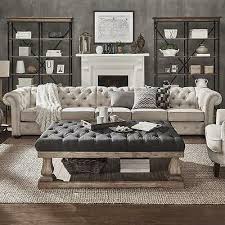 Oversized Tufted Beige Linen Sofa Extra Long Seats 5 Couch Chesterfield 141 Tufted Couch Living Room Beige Living Room Decor Tufted Sofa Living Room
