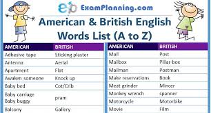 The words at the top of the list are the ones. American And British English Words List A To Z Examplanning
