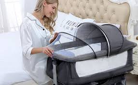 Amazon Com Bedside Sleeper Bedside Crib Baby Bassinet 3 In 1 Travel Baby Crib Baby Bed With Breathable Net Adjustable Portable Bed For Infant Baby Green Baby