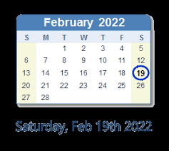 February 19 2022 Calendar With Holidays Count Down Usa