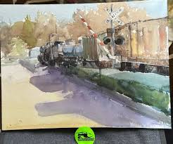 I really enjoyed being outside today with the Urban Sketchers St. Louis at  the National Museum of Transportation. The wind blew my easel over, but  overall it was a perfect day to