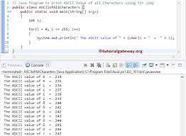 Java Program To Print Ascii Value Of All Characters