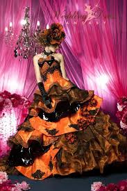 Gorgeous Halloween Wedding Dress In Orange And Black Halloween Wedding Dresses Orange Dress Wedding Gothic Wedding Dress