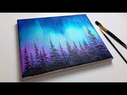 Acrylic Painting For Beginners Northern Lights Forest Aurora Acrylic Tutorial Northern Lights Painting Simple Acrylic Paintings Acrylic Painting Techniques