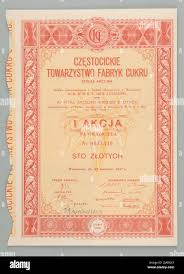 Action for Bearer for PLN 100; Sudn Supter Super Supplement Spółka Akcyjna;  Warsaw; April 26, 1937 with a voucher and 8 coupons (3 10) PWPW S.A. Warsaw  Stock Photo - Alamy