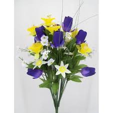 When you send silk flowers, you have two main options, you can opt for cheap silk flowers of inferior quality or affordable varieties that are of a much higher standard. Silk Spring Flower Bouquet Yellow And Purple Artificial Flowers
