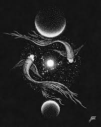 Aesthetic Illustration Black And White Art Pisces Zodiac Illustration Prints Available Link In Bio Black Paper Drawing Black And White Art Drawing Black And White Drawing
