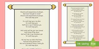 Should auld acquaintance be forgot, and auld lang syne! Auld Lang Syne Display Poster Teacher Made