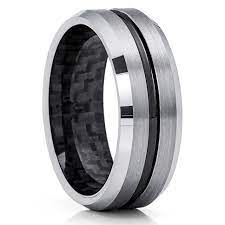 Gray Tungsten Wedding Band Black Tungsten Carbon Fiber Ring Men S Ring Unusual Wedding Rings Wedding Rings For Women Rings