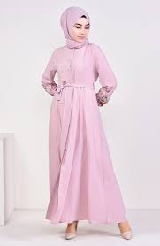 Kolu Nakisli Ferace 1365 03 Pudra Muslim Dress Dresses High Neck Dress